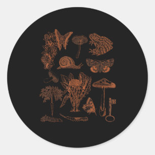 Botanical Art, Frog Fungi Goblincore Aesthetic Cot Classic Round Sticker