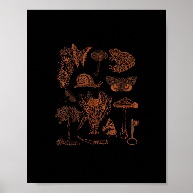 Botanical Art, Frog Fungi Goblincore Aesthetic Cot Poster (Front)