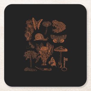 Botanical Art, Frog Fungi Goblincore Aesthetic Cot Square Paper Coaster