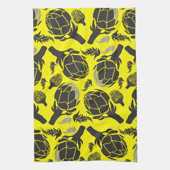 Botanical Artichoke Art Home Decor Tea Towel (Vertical)