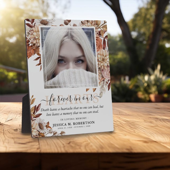 Botanical Autumn Floral Memorial Keepsake Photo Plaque (Creator Uploaded)