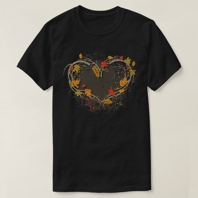 Botanical Autumn Leaves Heart Thanksgiving Nature  T-Shirt (Design Front)