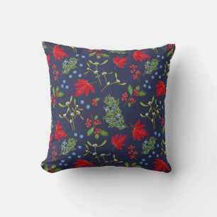 Botanical Autumn Plants Pattern Throw Pillow