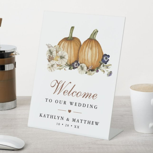 Botanical Autumn Pumpkin Fall Wedding Welcome Pedestal Sign (Creator Uploaded)