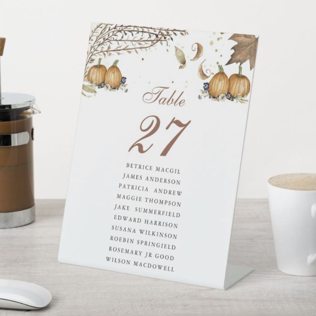 Botanical Autumn Pumpkin Wedding Table Number Pedestal Sign (Creator Uploaded)