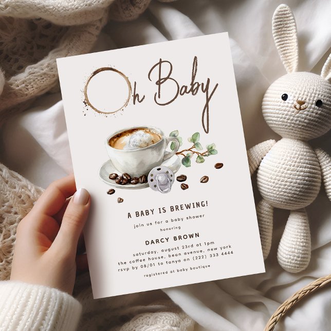 Botanical Baby is Brewing' Coffee Baby Shower Invitation (Creator Uploaded)