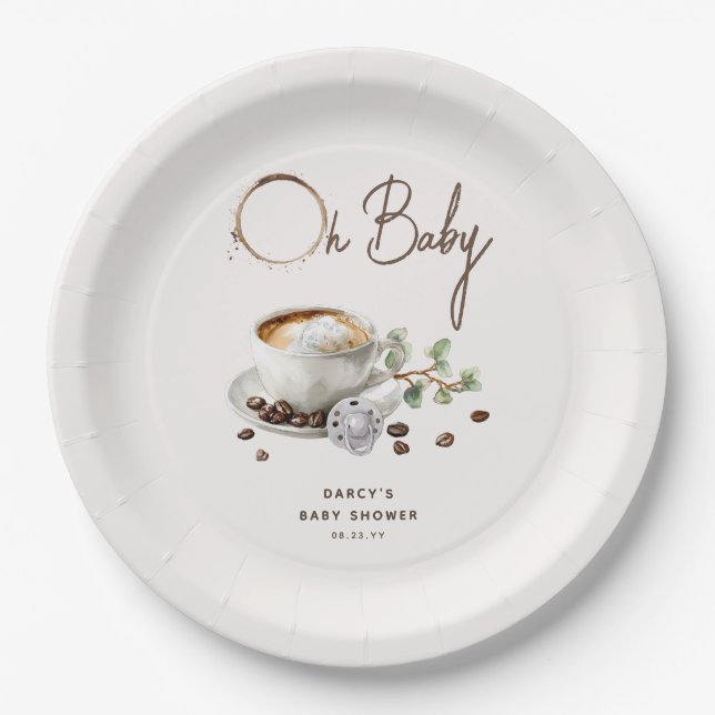 Botanical Baby is Brewing' Coffee Baby Shower Paper Plate (Front)