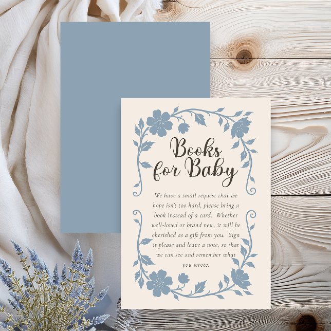 Botanical Baby Shower Book Request Card Blue Sage (Elegant botanical baby shower book request card with blue sage floral design on neutral background)