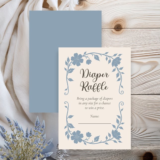 Botanical Baby Shower Diaper Raffle Blue Sage Enclosure Card (Elegant botanical baby shower diaper raffle insert with blue sage floral design on neutral)