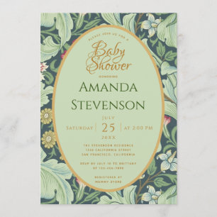 Botanical Baby Shower Gold Green Leaves Leicester Invitation