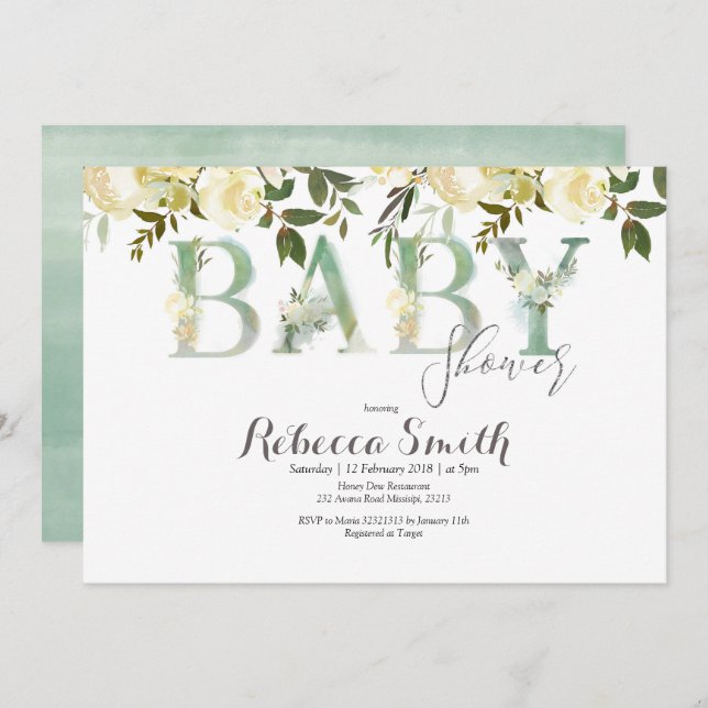 Botanical Baby Shower Invitation whimsical (Front/Back)