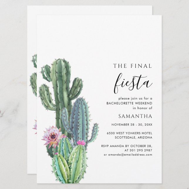 Botanical Bachelorette Weekend Party and Itinerary Invitation (Front/Back)