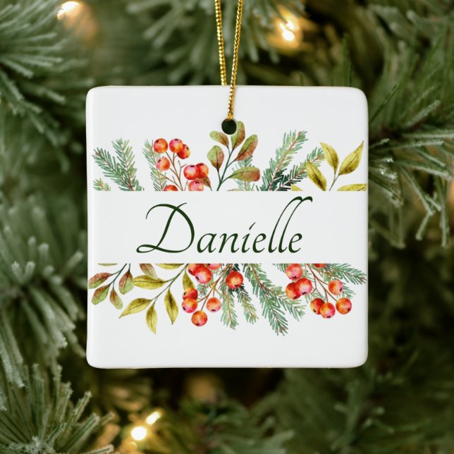 Botanical banner personalised ceramic ornament (Tree)