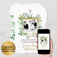 Botanical Baptism PHOTO Invtiations Boy or Girl