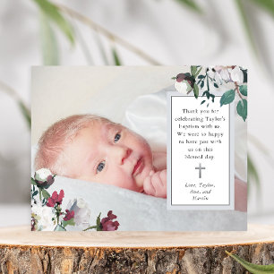 Botanical Baptism Thank You with Cross Photo Postcard