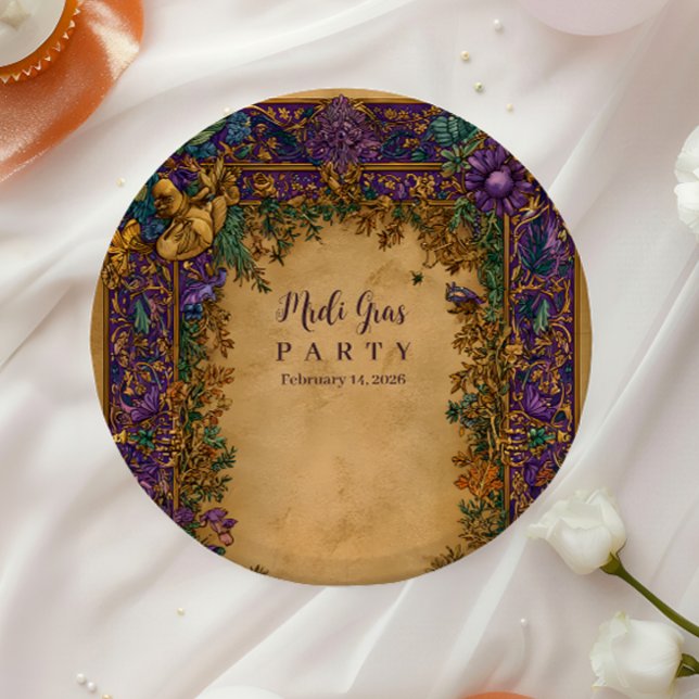 Botanical Baroque Mardi Gras Masquerade Paper Plate (Creator Uploaded)