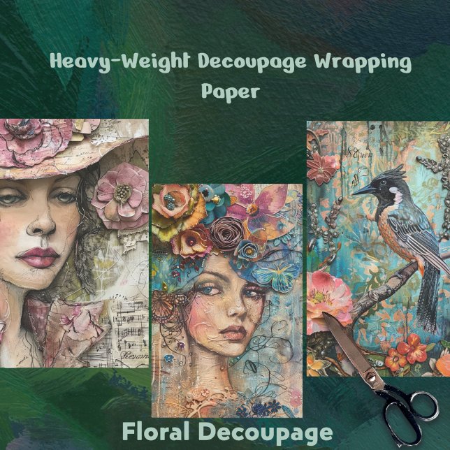 Botanical Beauties & Bird Heavy Weight Decoupage  Wrapping Paper Sheet (Creator Uploaded)
