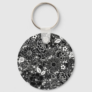 Botanical Beauties Black and White Key Ring