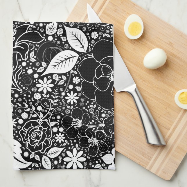 Botanical Beauties Black n White Kitchen Towel (Quarter Fold)