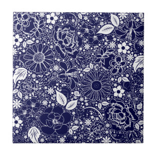 Botanical Beauties Blue Ceramic Tile