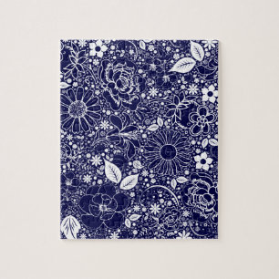 Botanical Beauties Blue Jigsaw Puzzle