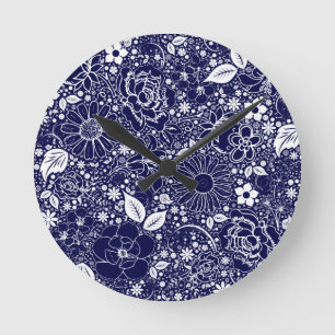 Botanical Beauties Blue Round Clock