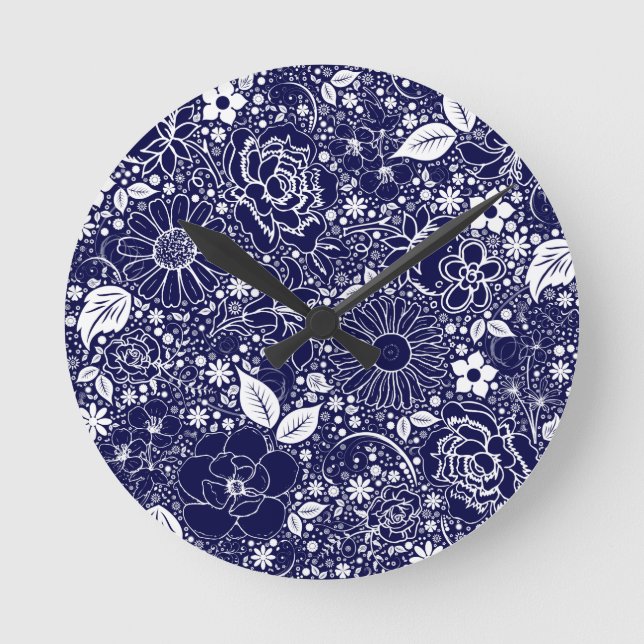 Botanical Beauties Blue Round Clock (Front)