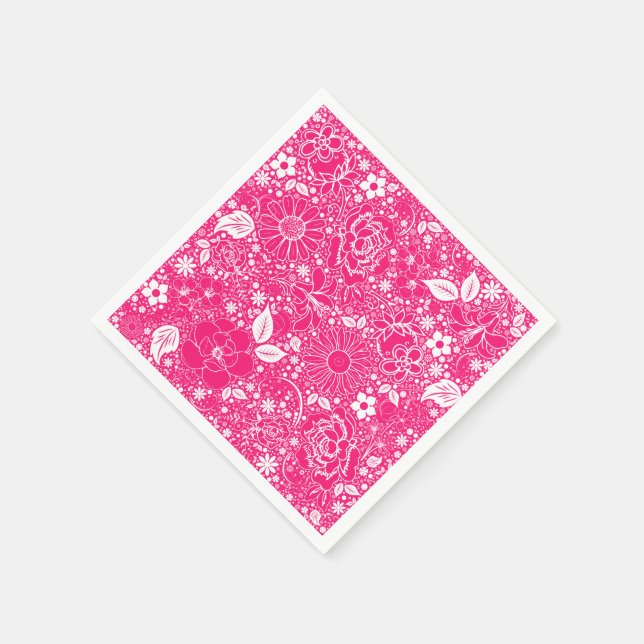 Botanical Beauties Bright Pink-Paper Party Napkins (Corner)