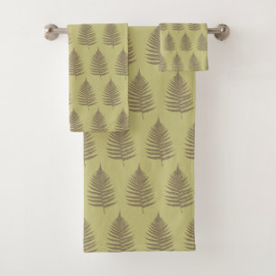 Botanical Beautiful Fern Leaves on Light Beige Bath Towel Set