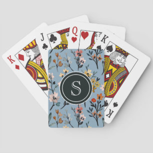 Botanical Beauty: Baby Blue Watercolor Monogrammed Playing Cards