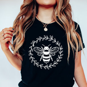 Botanical Bee Floral; Elegant Monochrome Nature T-Shirt