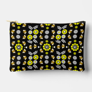 Botanical Bee Flower Pattern Accessory Pouch