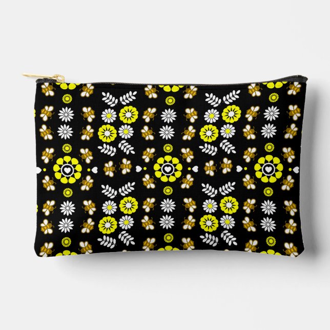 Botanical Bee Flower Pattern Accessory Pouch (Front)