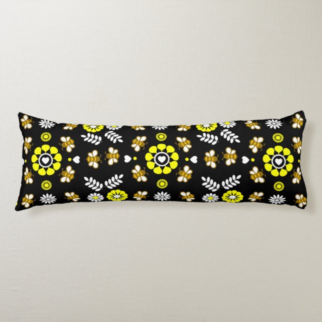 Botanical Bee Flower Pattern Body Cushion (Front)