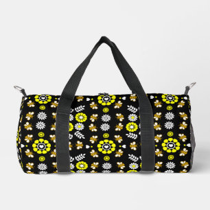 Botanical Bee Flower Pattern Duffle Bag