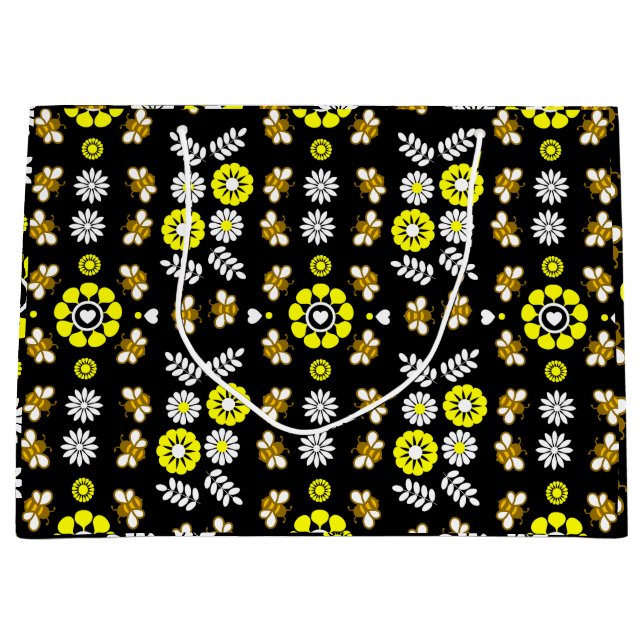 Botanical Bee Flower Pattern Large Gift Bag (Front)