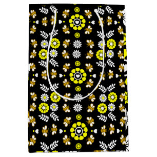 Botanical Bee Flower Pattern Medium Gift Bag