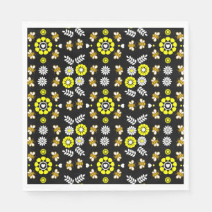 Botanical Bee Flower Pattern Napkin