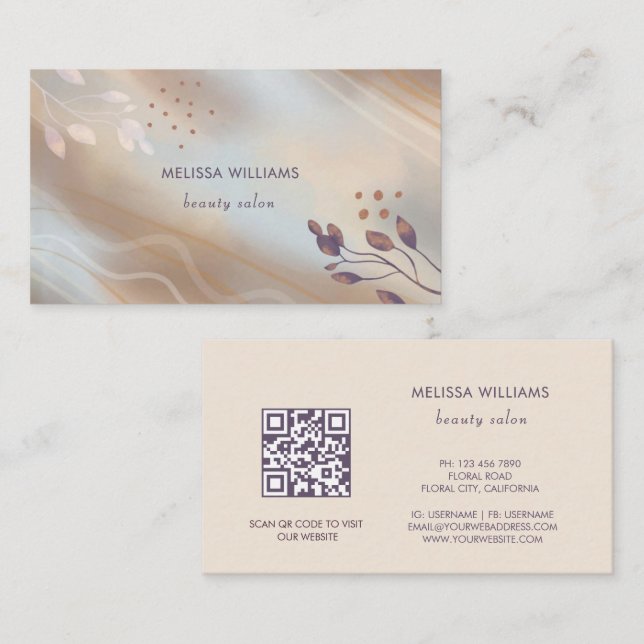 Botanical Beige Abstract Business Card (Front/Back)