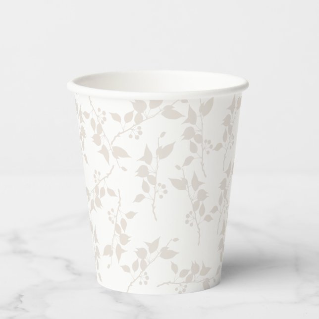 Botanical Beige Decorative Leaf Pattern Paper Cups (Front)