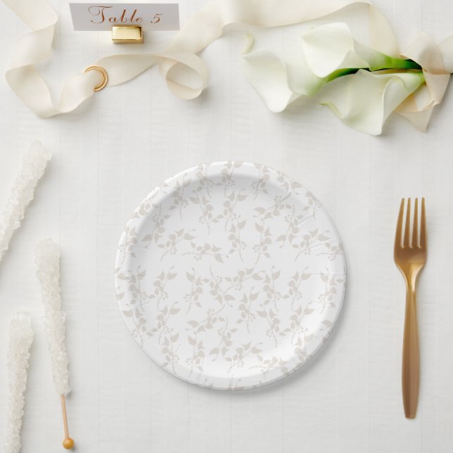 Botanical Beige Decorative Leaf Pattern  Paper Plate (Wedding)