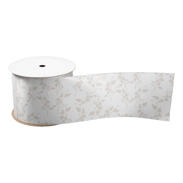 Botanical Beige Decorative Leaf Pattern Satin Ribbon (Spool)