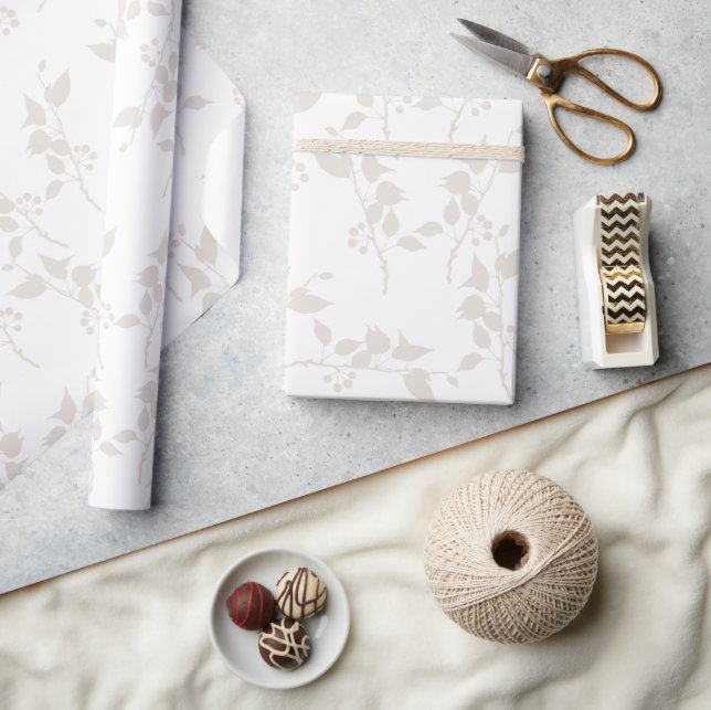 Botanical Beige Decorative Leaf Pattern    Wrapping Paper (Crafts)
