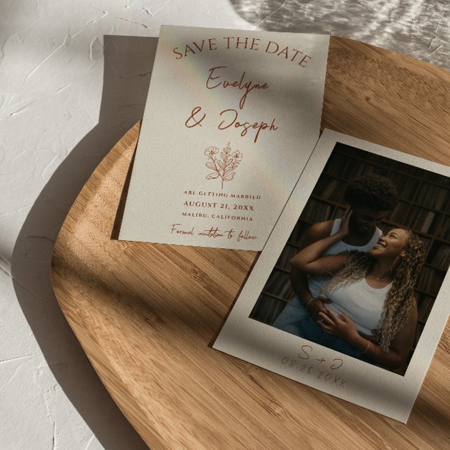 Botanical Beige Floral Terracotta Photo Wedding  Save The Date (Creator Uploaded)