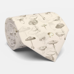Botanical Beige Forest Mushroom Pattern Tie