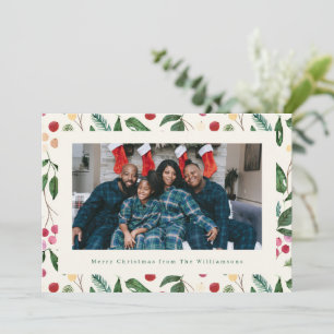 Botanical Berries Greenery Christmas Family Photo  Holiday Card