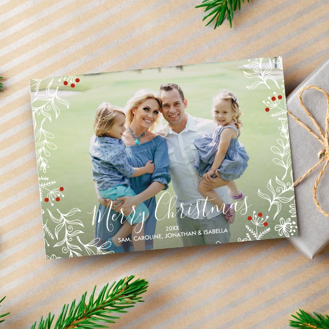 Botanical Berries Merry Christmas Family Photo Holiday Card (Creator Uploaded)