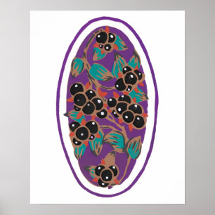 Botanical berry , Art Deco floral clipart Small Poster