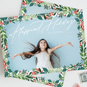 Botanical berry frame classic multi photo HAPPIEST Holiday Card