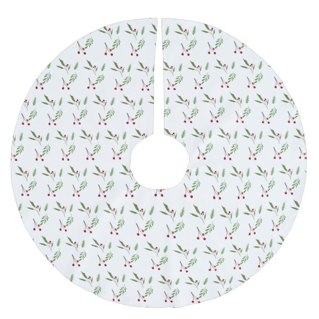 Botanical Berry Modern Holiday Christmas Greenery  Brushed Polyester Tree Skirt (Front)
